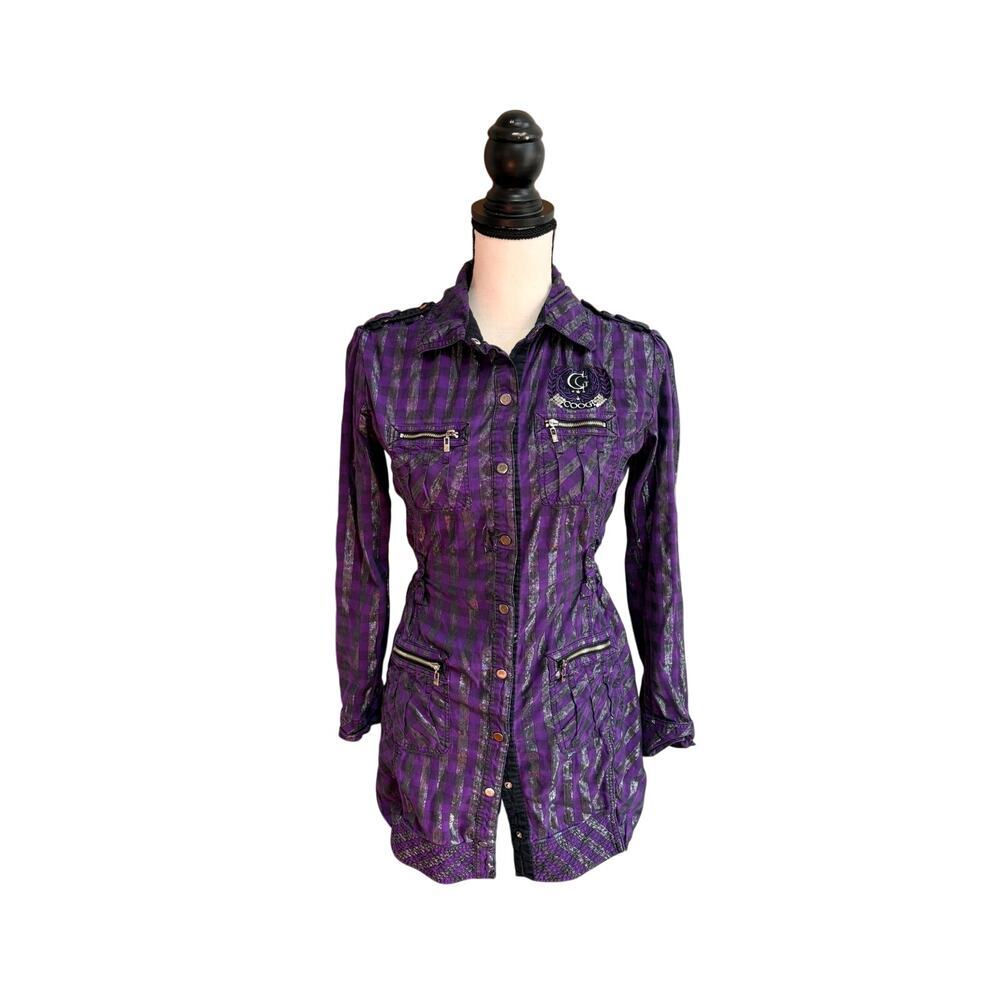 Coogi Women's Small Purple Metallic Plaid Shirt Dress Vintage READ